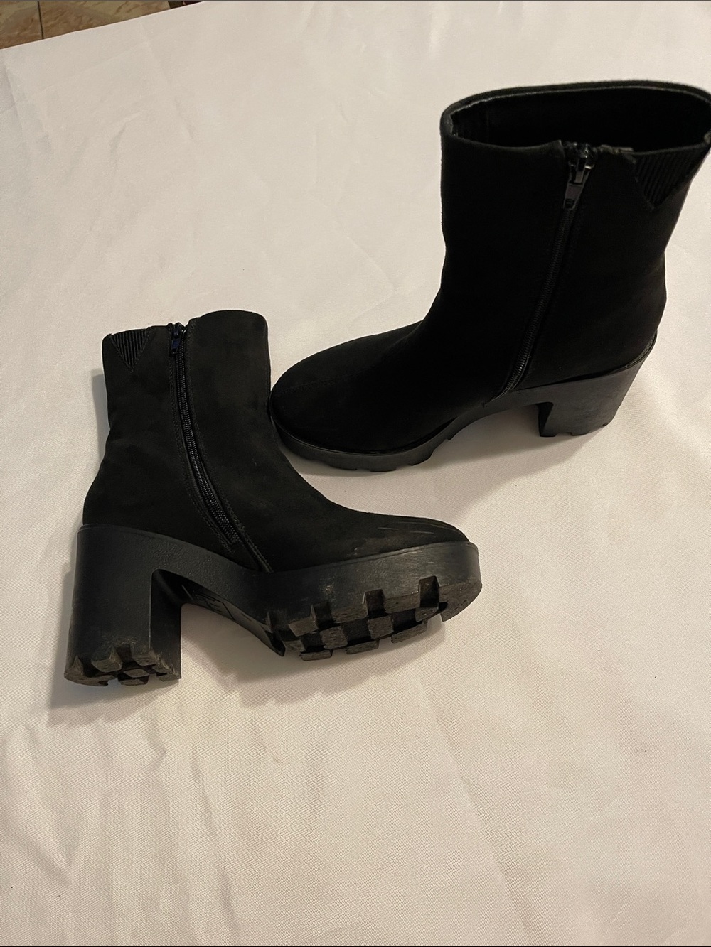 Women's Black Platform Lug-Heel Ankle Booties